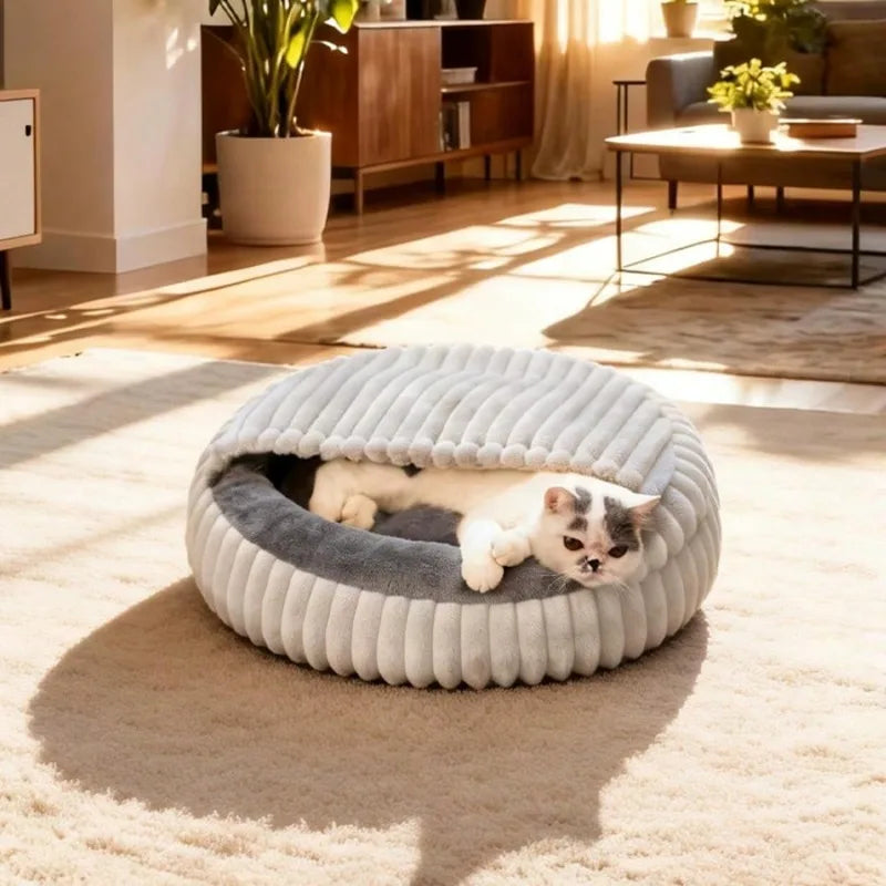 Plush Rabbit-Style Pet Bed with Cozy Blanket for Cats & Dogs