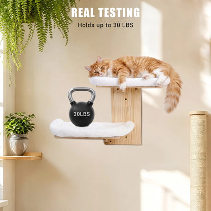 Solid Wood Wall-Mounted Cat Bed with Washable Cushion – Sturdy Corner Cat Shelf for Indoor Cats