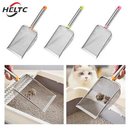 Stainless Steel Fine Mesh Cat Litter Scoop – Easy-Clean Non-Stick Shovel with Comfortable Grip