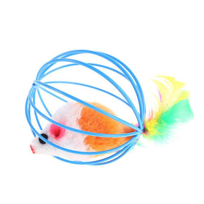 1 Pcs Cat Toy Stick Feather Wand with Bell, Mouse Cage Toys, Plastic Artificial Colorful Cat Teaser Toy, Pet Supplies Random Color Hollow Balls with Feather Tail, Kitten Chase Pounce Toy, Cat Feather Toy