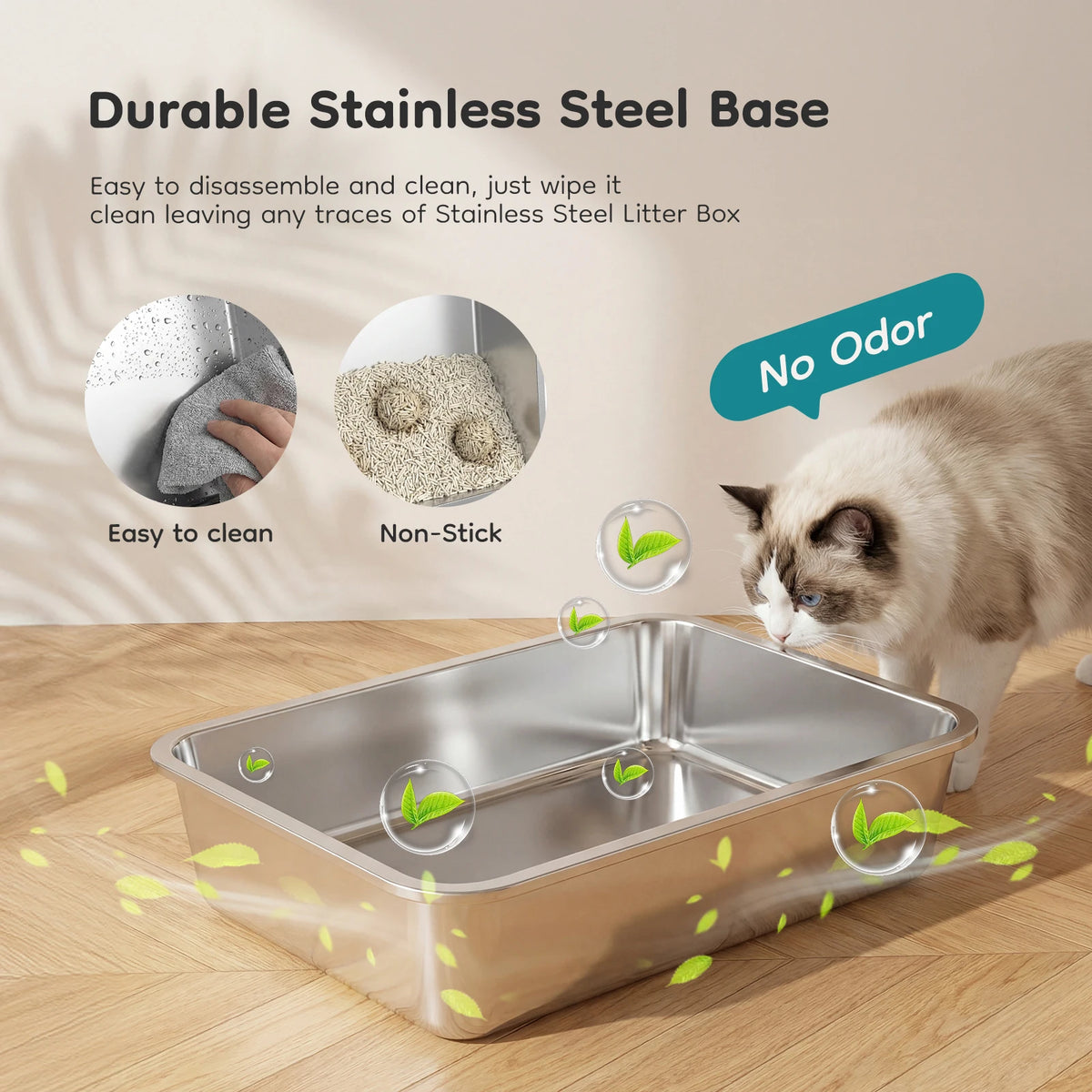 24-Inch Extra-Large Stainless Steel Enclosed Cat Litter Box with Scoop & Mat – 30L Capacity