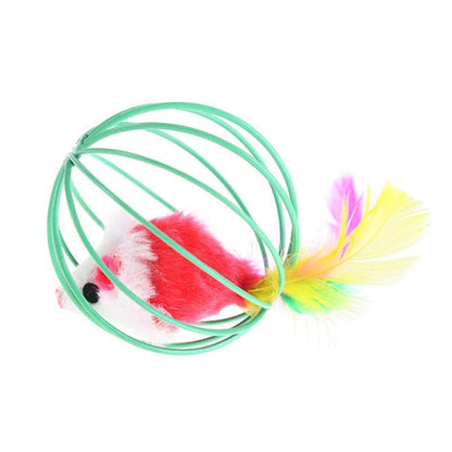 1 Pcs Cat Toy Stick Feather Wand with Bell, Mouse Cage Toys, Plastic Artificial Colorful Cat Teaser Toy, Pet Supplies Random Color Hollow Balls with Feather Tail, Kitten Chase Pounce Toy, Cat Feather Toy