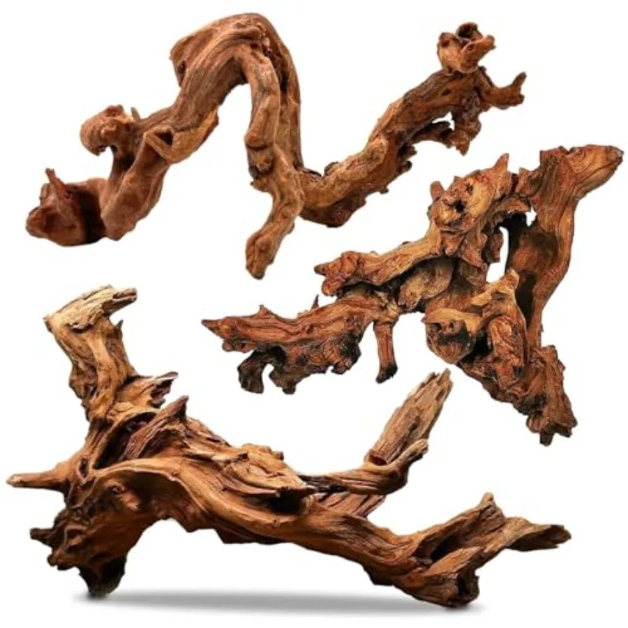 Three pieces of natural driftwood for aquariums and reptile habitats