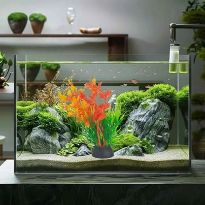 4-Piece Artificial Seaweed Aquarium Plants – 4-Inch Realistic Green & Orange Decorations for Freshwater and Saltwater Fish Tanks