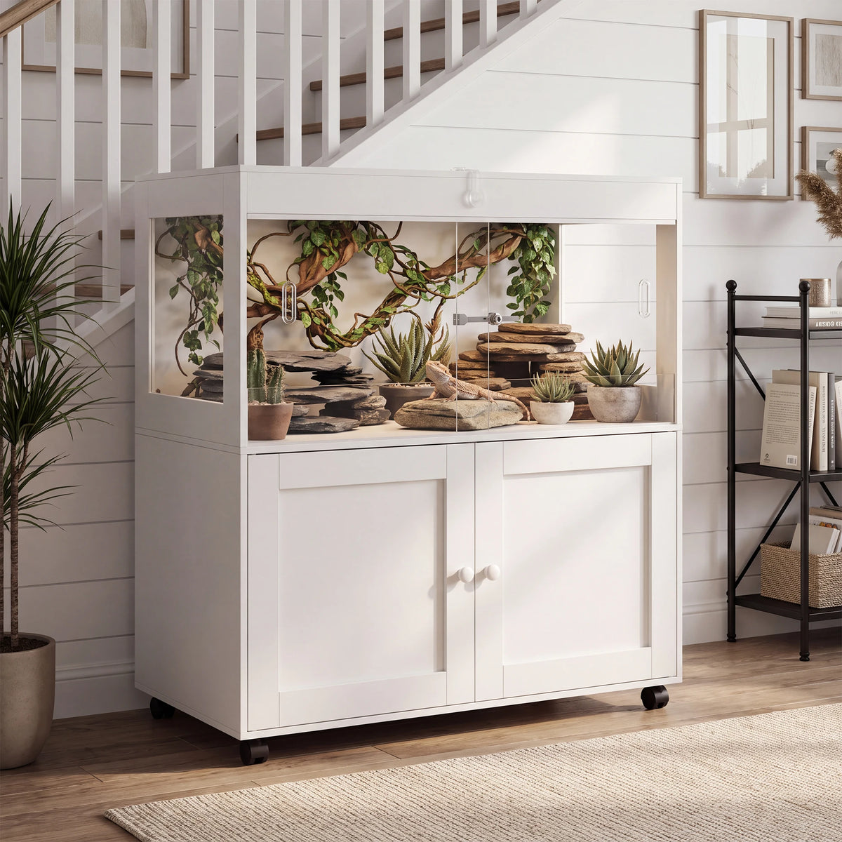 60-Gallon Large Reptile Enclosure with Ventilated Top, Storage Cabinet & Stand