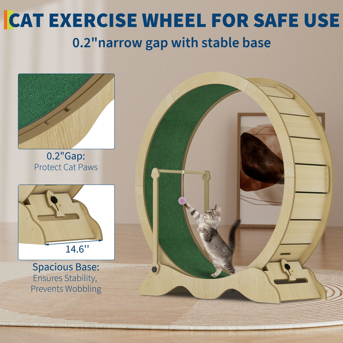 Quiet Indoor Cat Exercise Wheel – 43 Inch Cat Treadmill with Removable Carpet Running Surface