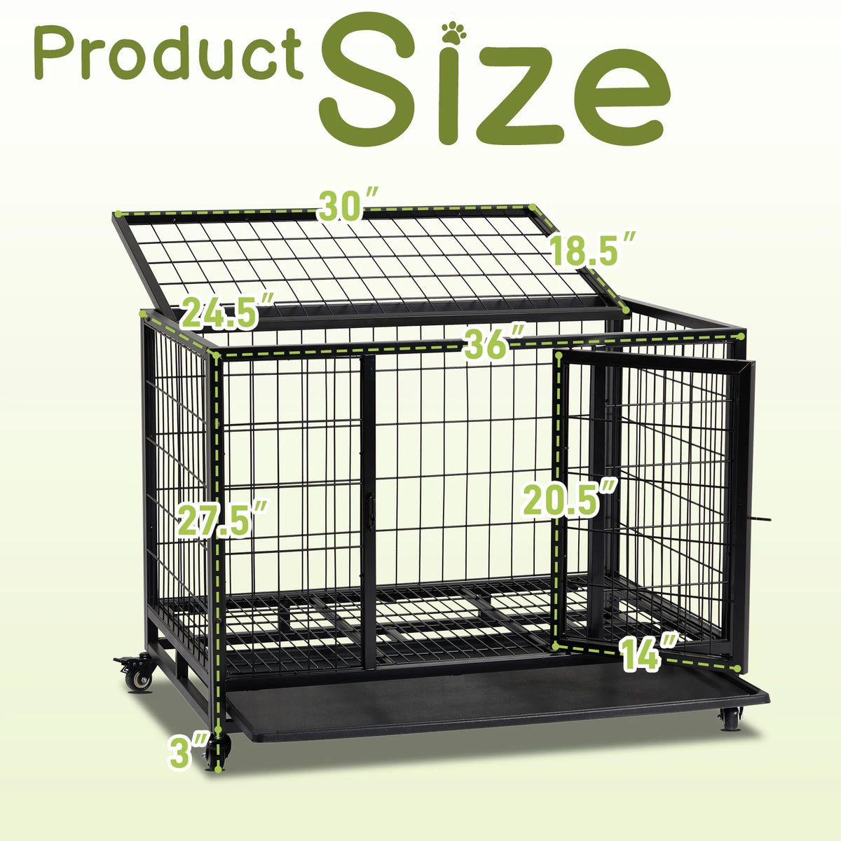 36-Inch Heavy-Duty Dog Crate with Double Doors, Secure Locks & Removable Tray
