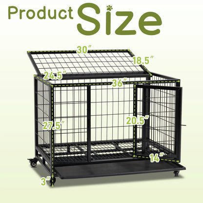 36-Inch Heavy-Duty Dog Crate with Double Doors, Secure Locks & Removable Tray