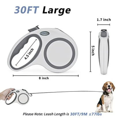 30 FT Heavy-Duty Retractable Dog Leash – No-Tangle Lead for Medium & Large Dogs up to 77 lbs