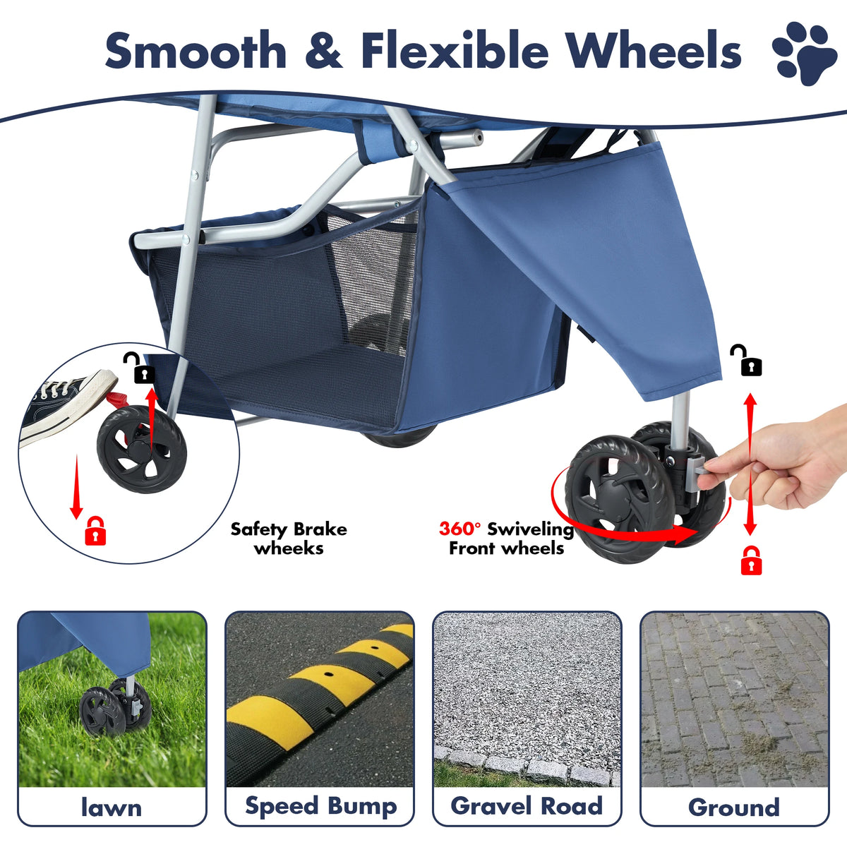 JHK 3-Wheel Foldable Pet Stroller for Small Dogs & Cats – Mesh Windows, Storage Basket & Cup Holder