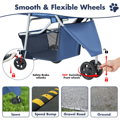 JHK 3-Wheel Foldable Pet Stroller for Small Dogs & Cats – Mesh Windows, Storage Basket & Cup Holder
