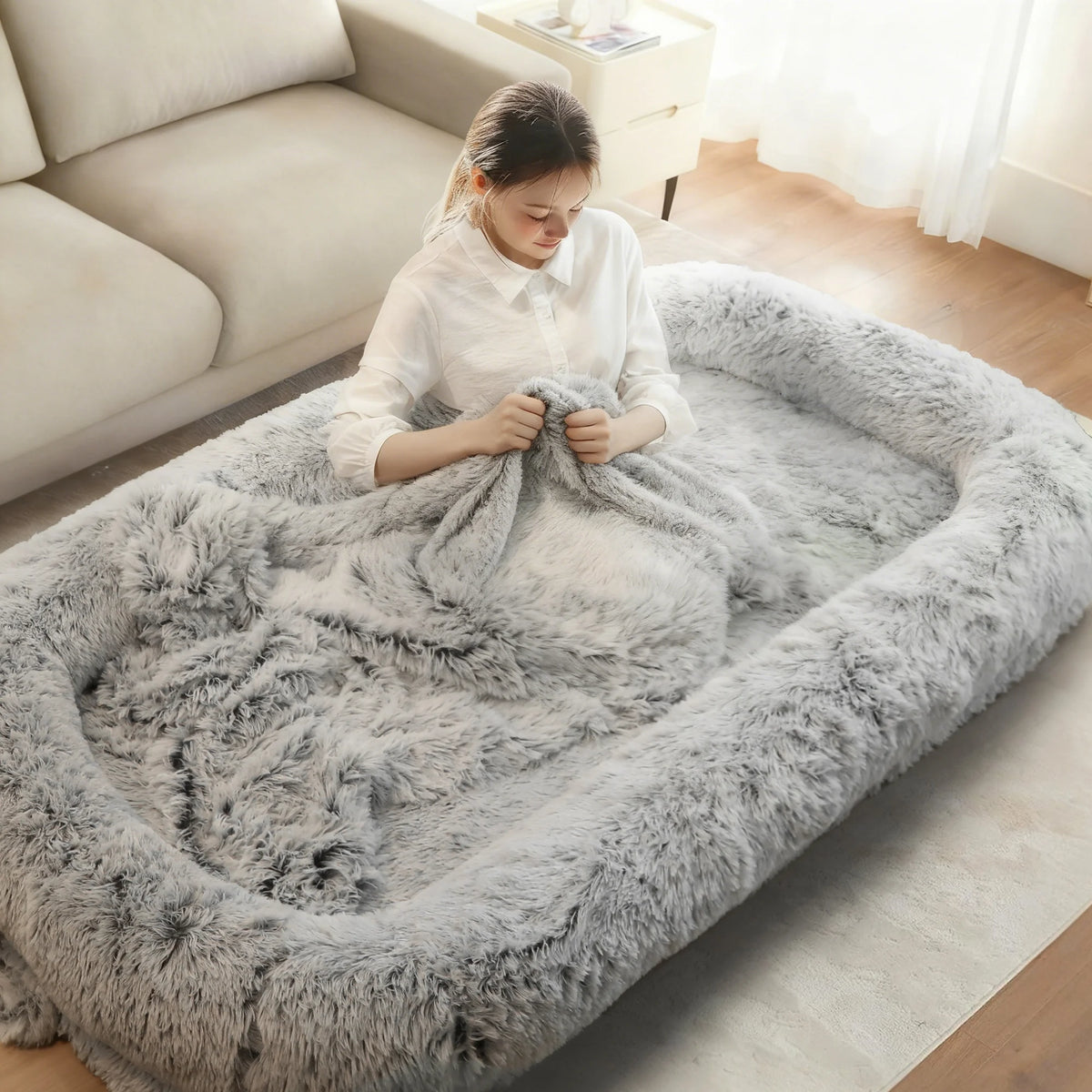 Oversized Human Dog Bed for Adults – Cozy Orthopedic Floor Lounger with Removable Cover