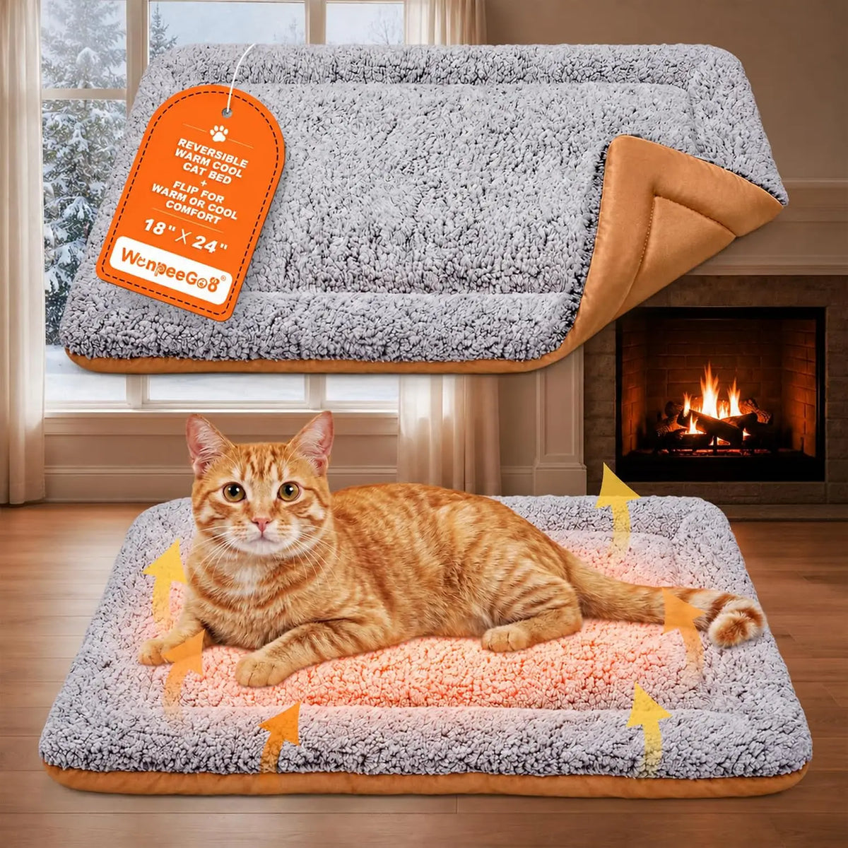 Self-Warming Cat Bed – Reversible Cozy Heating Pad, Gray, 18 x 24 Inches