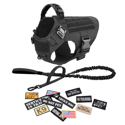 Tactical Dog Harness, Collar & Leash Set with Pouches and Patches