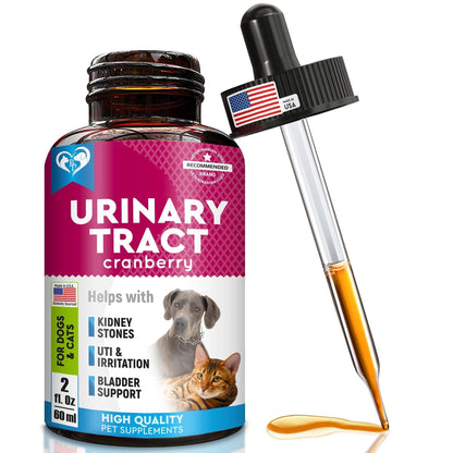 Urinary Tract Cranberry supplement bottle for dogs and cats with dropper