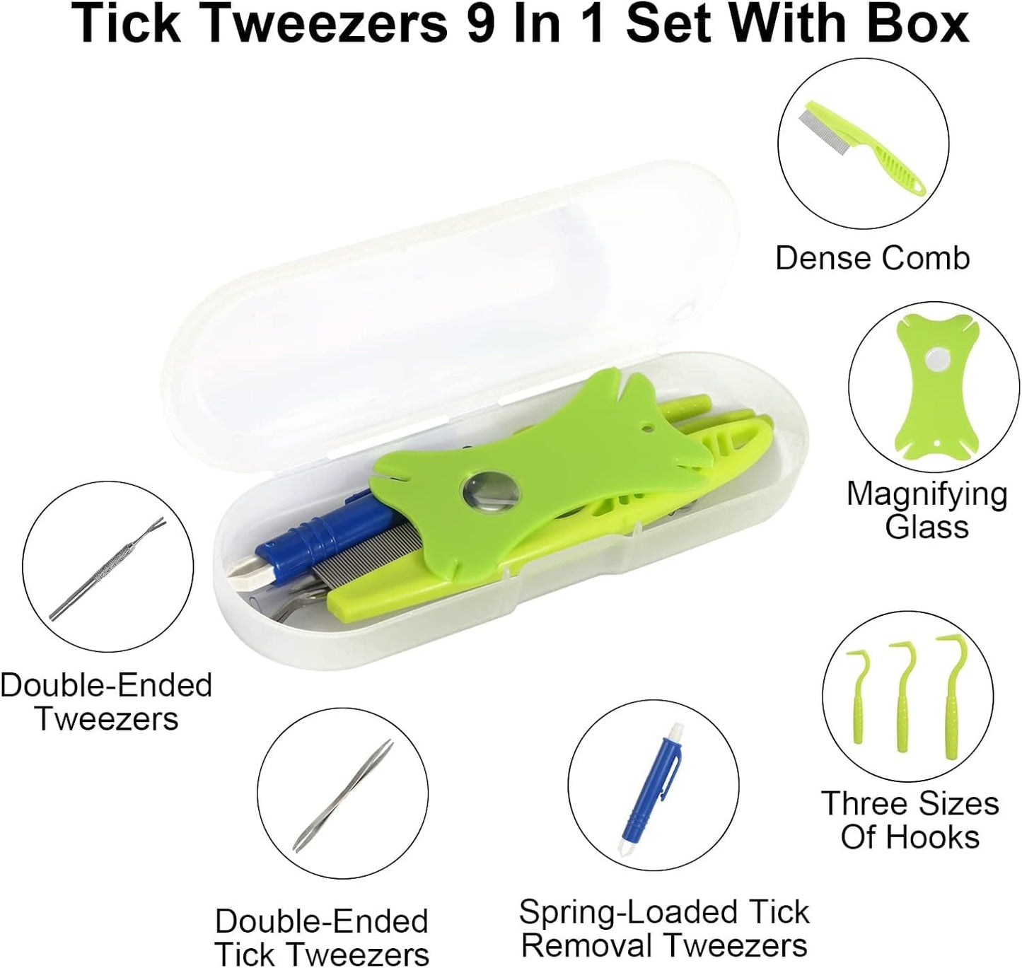 Tick Removal Tool 8 In 1 With Storage Box, Tick Tweezers, Flea Comb, Magnifying Glass, Dog Tick Remover Tool, Tick Removal Kit Tick Removal Tool For Dogs Cats, Pet Tick Comb