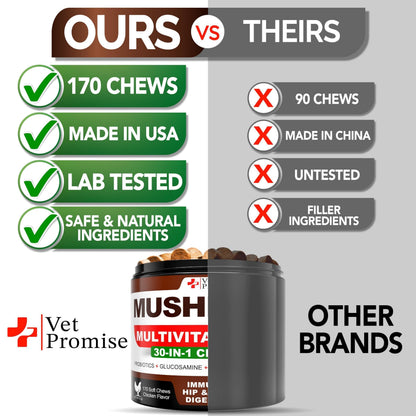 Comparison chart showing Vet Promise soft chews benefits versus other brands