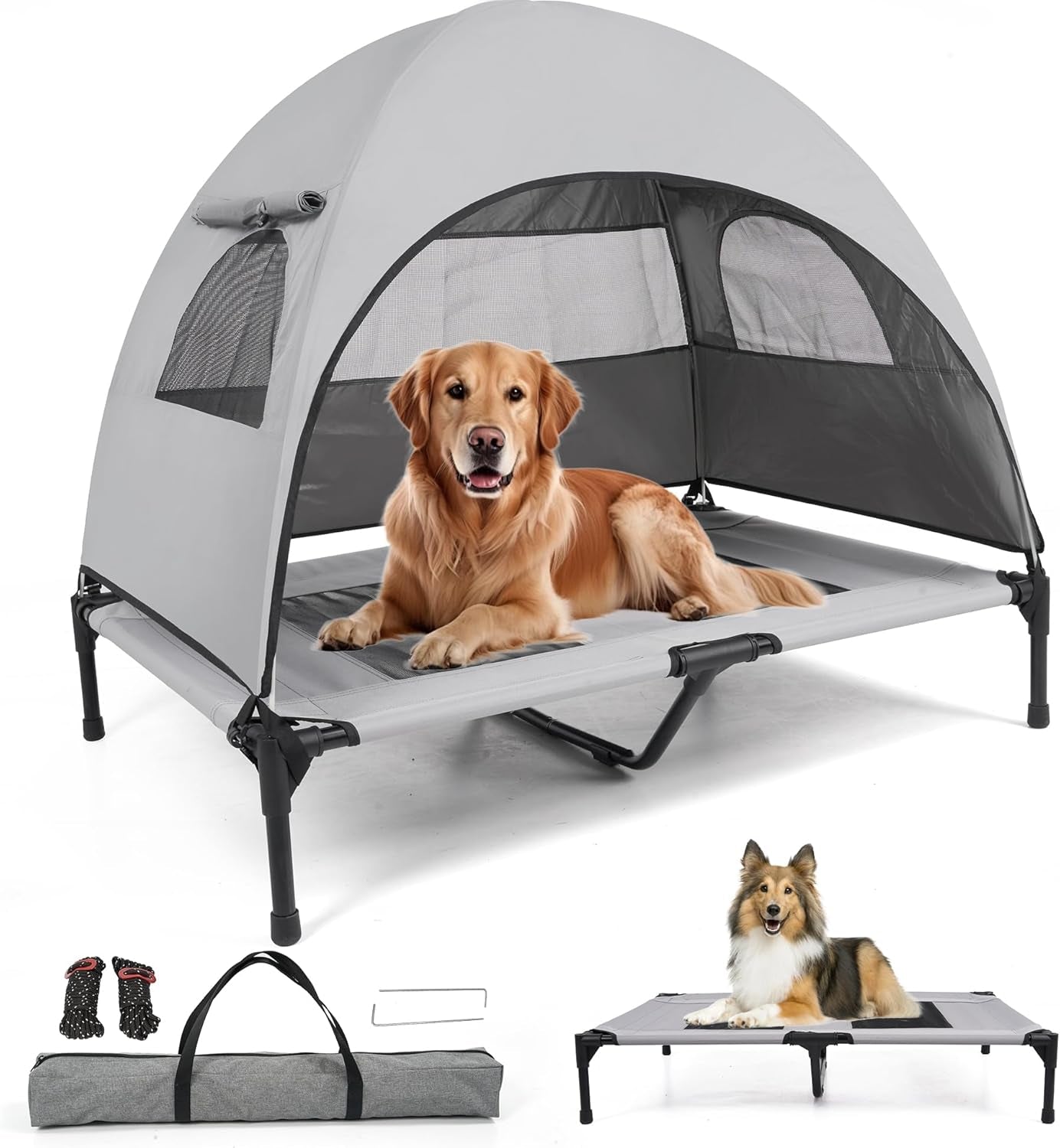 Elevated Outdoor Dog Bed with Canopy Cooling Pet Camping Tent