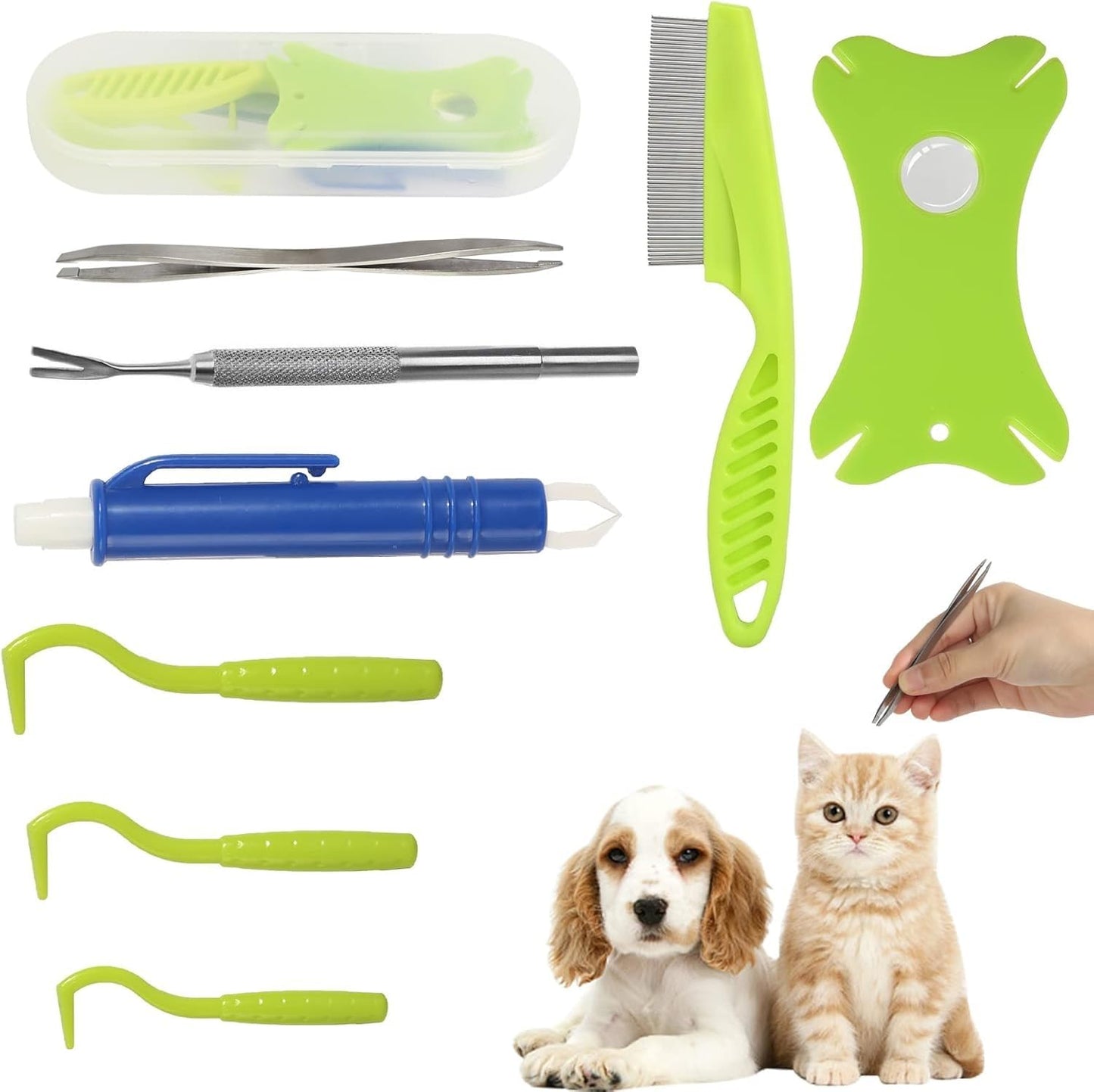 Tick Removal Tool 8 In 1 With Storage Box, Tick Tweezers, Flea Comb, Magnifying Glass, Dog Tick Remover Tool, Tick Removal Kit Tick Removal Tool For Dogs Cats, Pet Tick Comb