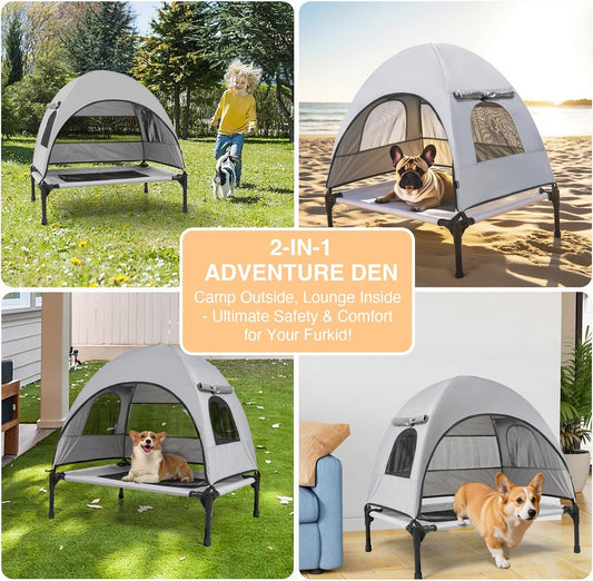 Elevated Outdoor Dog Bed with Canopy Cooling Pet Camping Tent