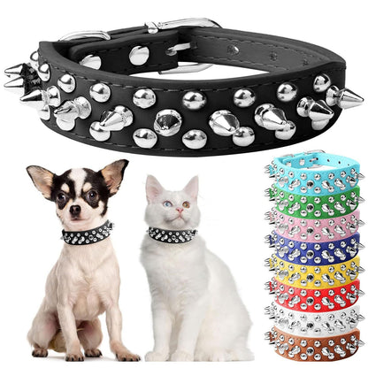Small Spiked Black Dog, Cat Collar For Small Medium Dogs Boy Male - Adjustable Studded Puppy Collars - Soft Padded Punk Leather Dog Collar For Chihuahua French Bulldog Pug
