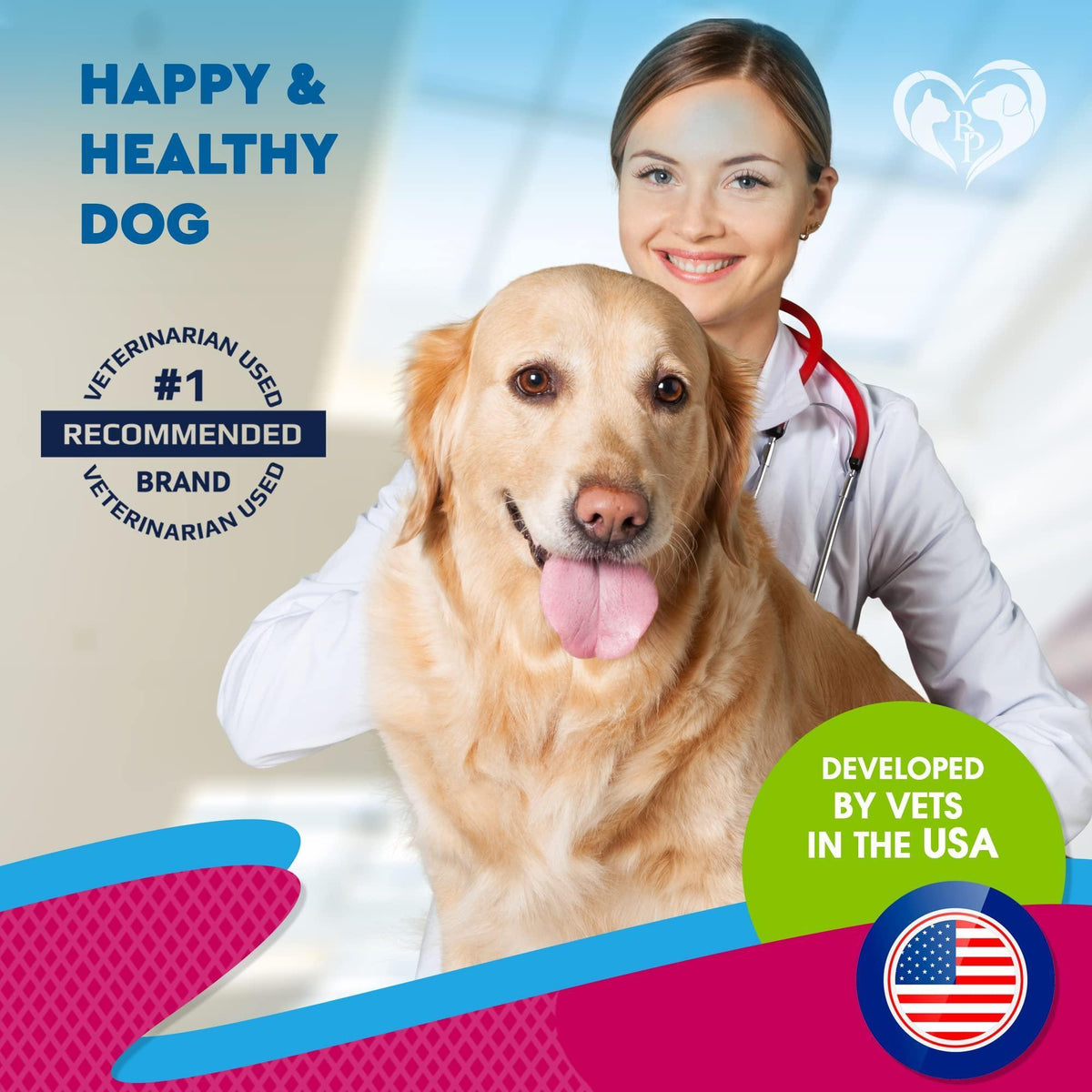 Veterinarian with a golden retriever for Cat and Dog Urinary Tract Support Drops with Cranberry