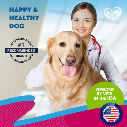 Veterinarian with a golden retriever for Cat and Dog Urinary Tract Support Drops with Cranberry