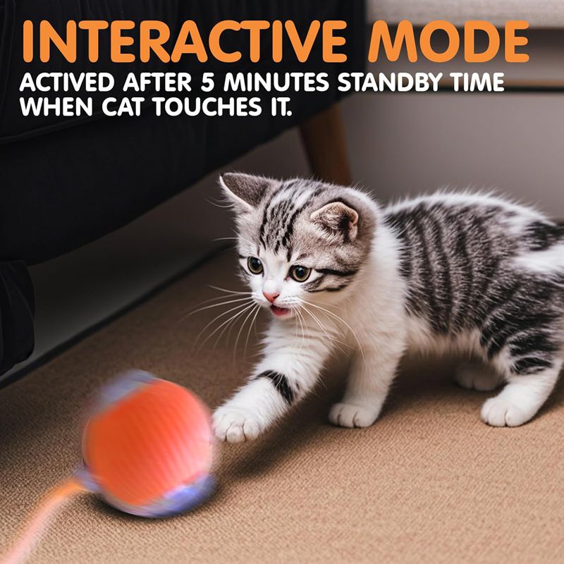 Cat Interactive Ball Toys, Automatic Rolling Ball For Kitten, Rechargeable Smart Pet Electric Toys With Teaser, Sensor Cat Ball Toy