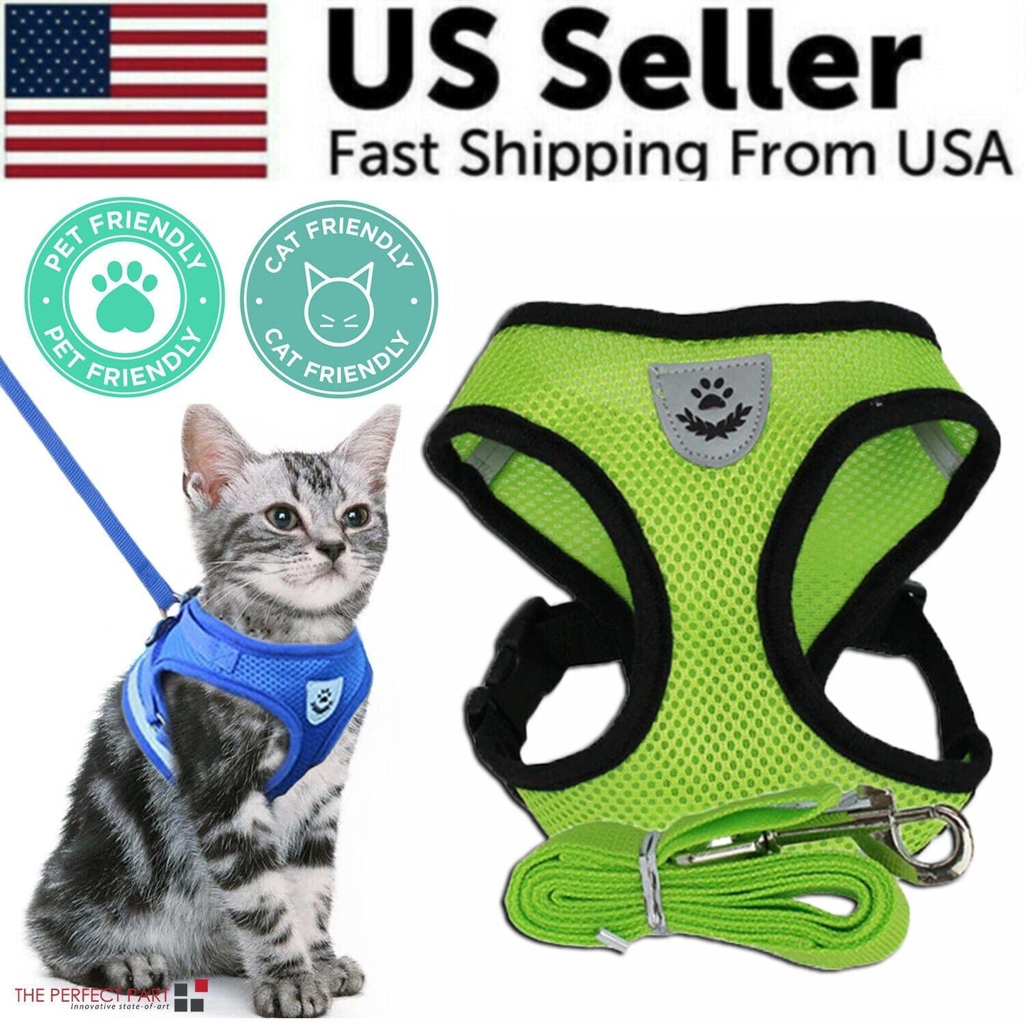 Cat, Dog Pet Harness Adjustable Control Vest Reflective Leash