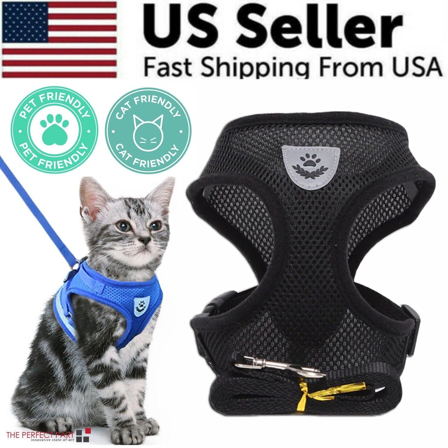Cat, Dog Pet Harness Adjustable Control Vest Reflective Leash