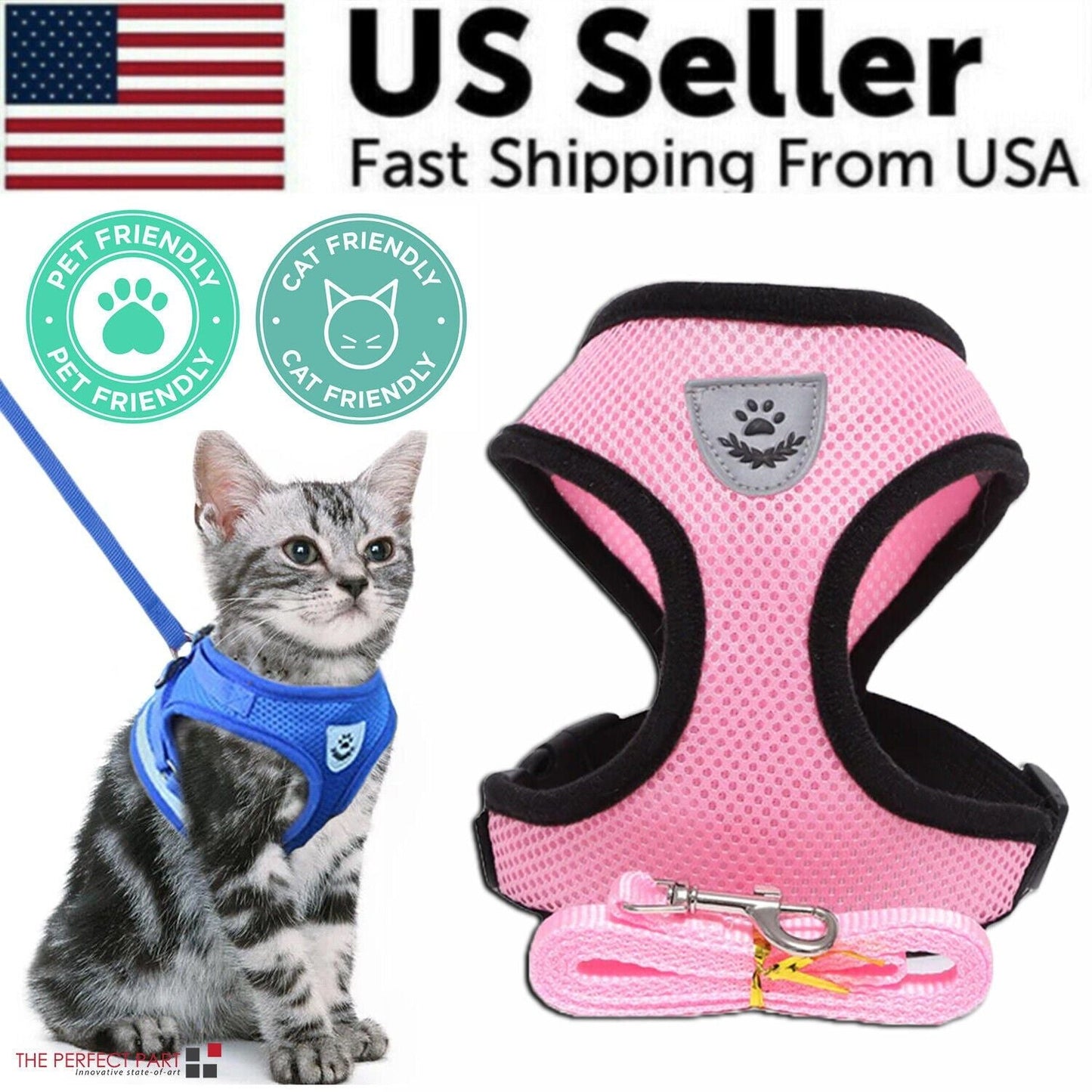 Cat, Dog Pet Harness Adjustable Control Vest Reflective Leash