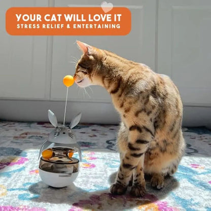 Interactive Cat Feeder Toy, Treat Dispenser Exercise Toys, Feeding Food Toy Dispenser Cat Indoors- Sounding Bell Cat Tower