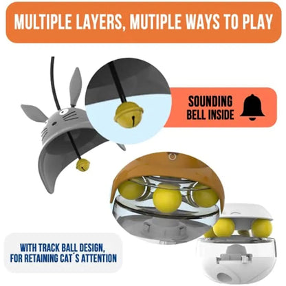 Interactive Cat Feeder Toy, Treat Dispenser Exercise Toys, Feeding Food Toy Dispenser Cat Indoors- Sounding Bell Cat Tower
