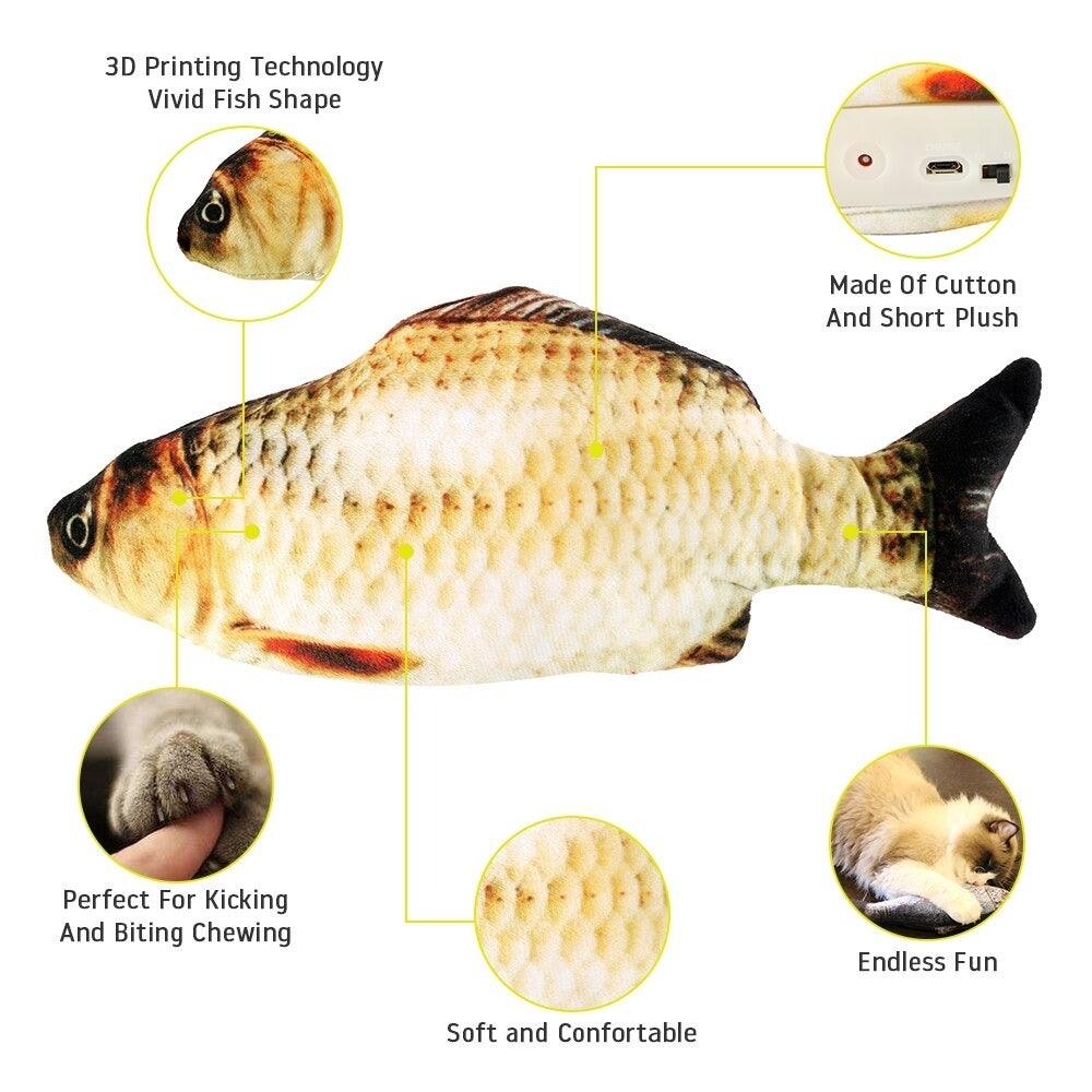 Electric Cat Toy 3D Fish USB Charging Simulation Fish, Cat Toys for Cats, Pet Catnip Toy, Moving Cat Kicker Fish, Realistic Plush Electric Wagging Fish, Motion Kitten Toy, Funny Interactive Fish Cat Toys for Cat Exercise