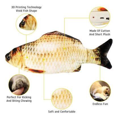 Electric Cat Toy 3D Fish USB Charging Simulation Fish, Cat Toys for Cats, Pet Catnip Toy, Moving Cat Kicker Fish, Realistic Plush Electric Wagging Fish, Motion Kitten Toy, Funny Interactive Fish Cat Toys for Cat Exercise
