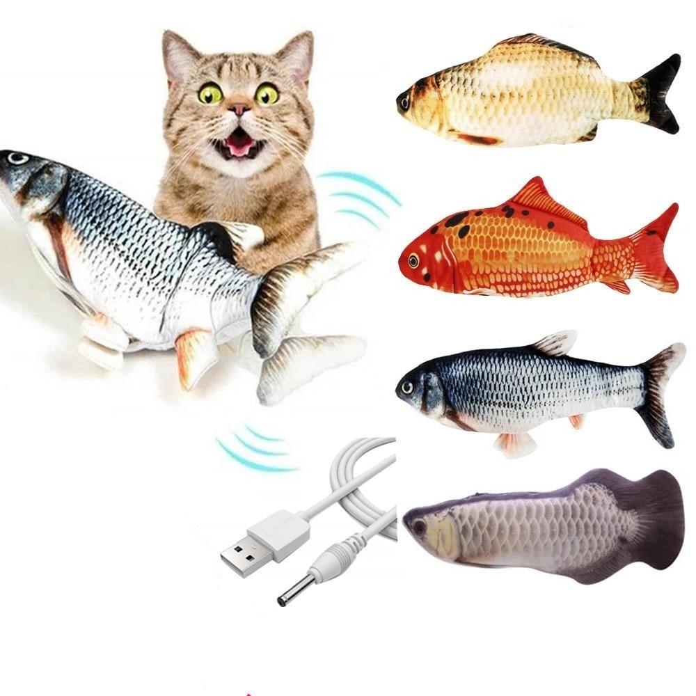 Electric Cat Toy 3D Fish USB Charging Simulation Fish, Cat Toys for Cats, Pet Catnip Toy, Moving Cat Kicker Fish, Realistic Plush Electric Wagging Fish, Motion Kitten Toy, Funny Interactive Fish Cat Toys for Cat Exercise