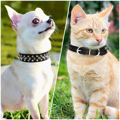 Small Spiked Black Dog, Cat Collar For Small Medium Dogs Boy Male - Adjustable Studded Puppy Collars - Soft Padded Punk Leather Dog Collar For Chihuahua French Bulldog Pug