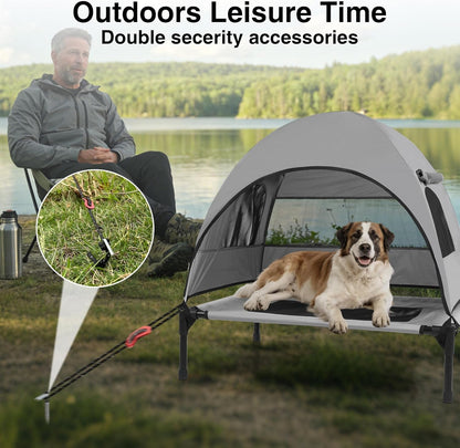 Elevated Outdoor Dog Bed with Canopy Cooling Pet Camping Tent