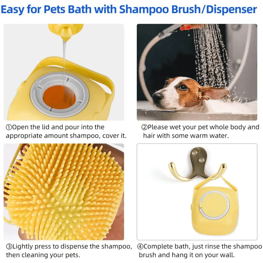 Pet Silicone Shampoo Bath Brush, Massage Rubber Comb Bathing Shampoo Colorful Massager For Dogs